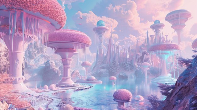 Pastel Fairyland Oasis o mundo perdido AI Generative