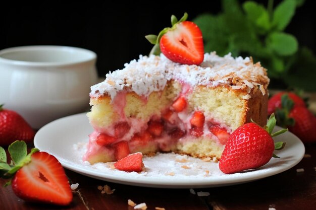 Foto pastel de fantasía de fresa, ruibarbo y coco