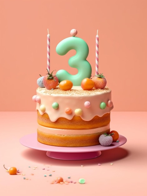 pastel de feliz cumpleaños para 3 años