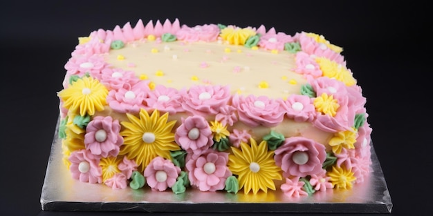 Un pastel con flores en él