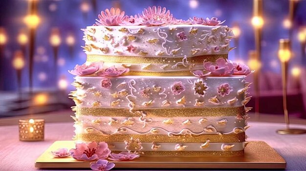 Un pastel con flores rosas