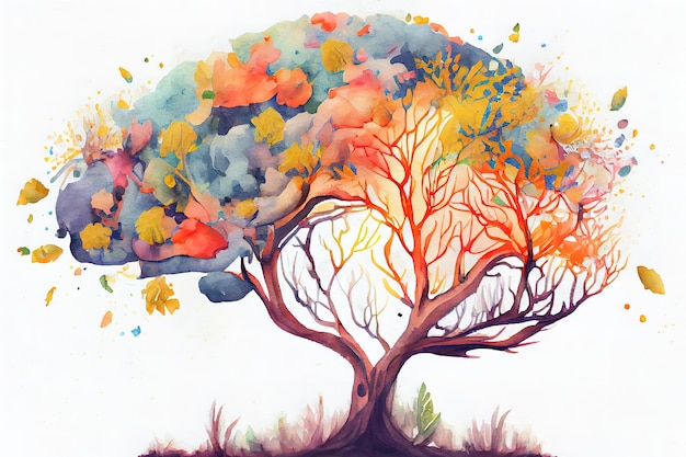 Pastel Flowery Human Brain Tree Wissen Generative Ai