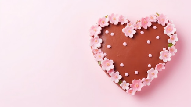 Pastel en forma de corazón Bento en fondo rosa claro Día de San Valentín espacio libre para el texto