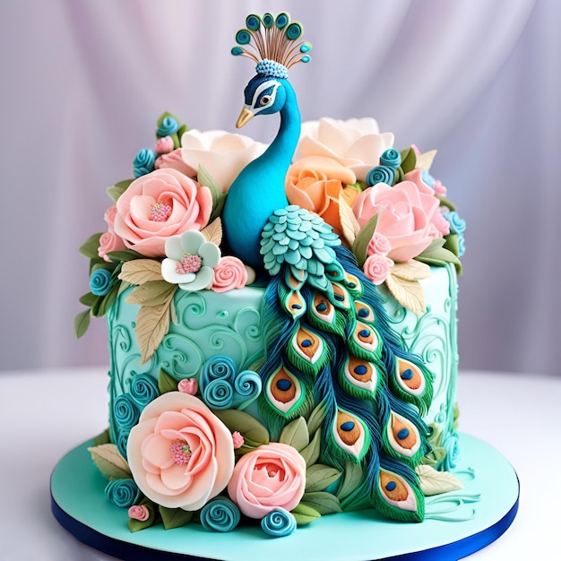 Pastel en forma de pavo real