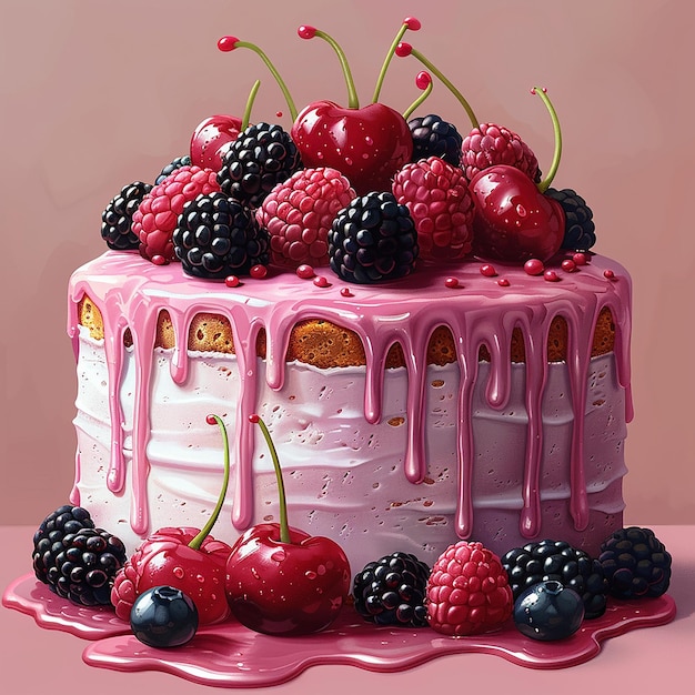 un pastel con frambuesas y moras en él