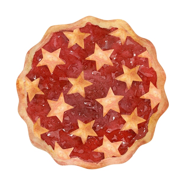 Pastel de fresa acuarela con estrellas aislado en blanco