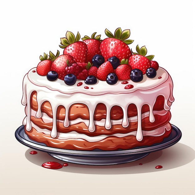 Un pastel con fresas y arándanos encima Imagen digital