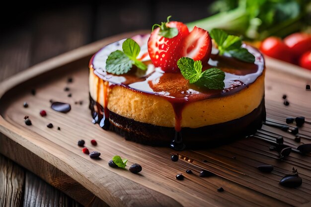 un pastel con fresas y chocolate en él