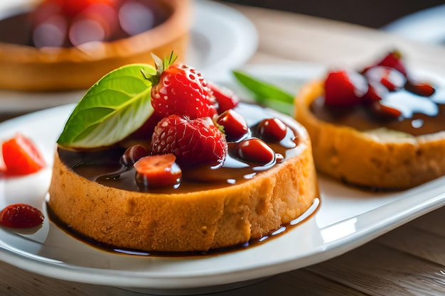 Un pastel con fresas y chocolate