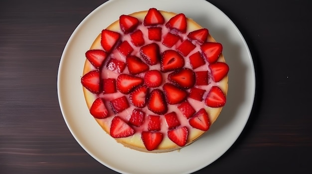 Un pastel con fresas encima