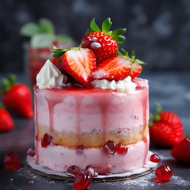 Un pastel de fresas con una fresa encima