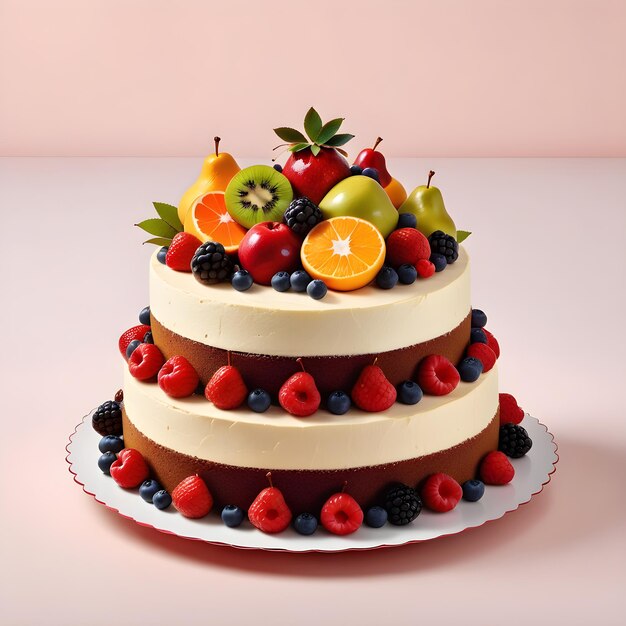 Pastel de frutas en un fondo rosado Ilustración de renderización 3D