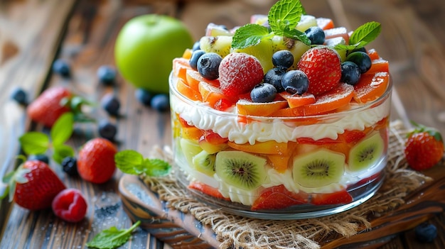 Foto un pastel de frutas con frutas en la parte superior