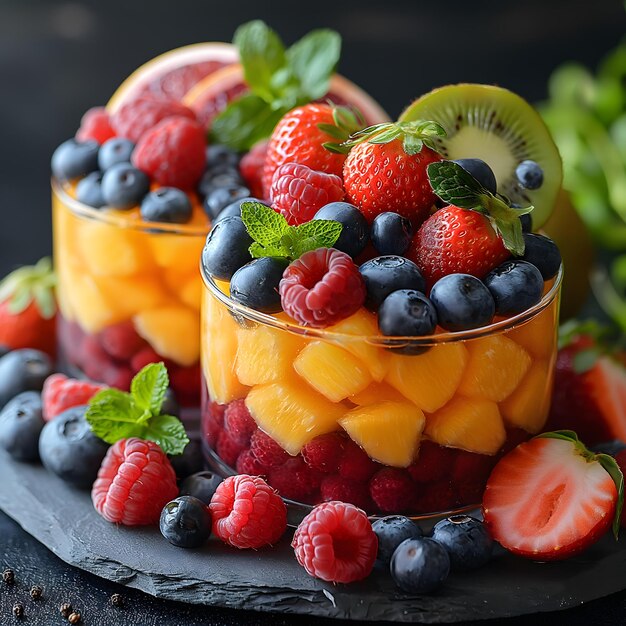 Foto un pastel de frutas con un montón de frutas en él