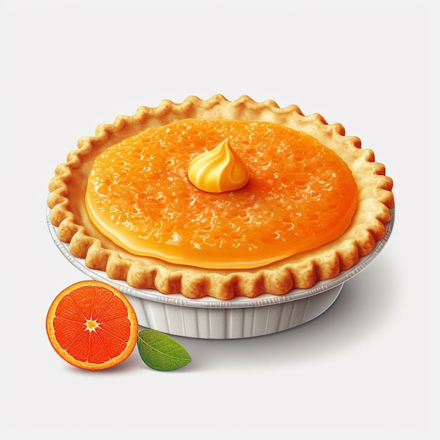 Pastel de frutas de naranja fondo blanco AI generado