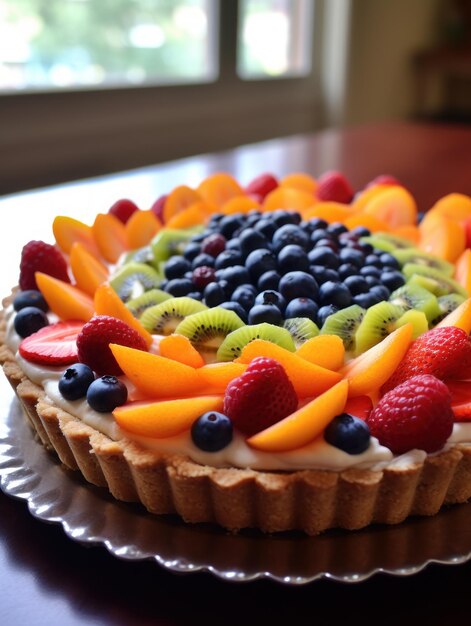 Foto un pastel de frutas sobre una mesa