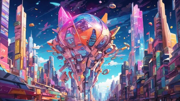 Pastel futurista sonha com uma cidade animada do amanhã