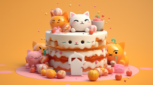 Un pastel con un gato y una calabaza encima.