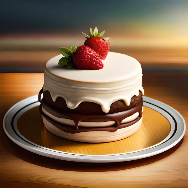 Un pastel con glaseado blanco y una fresa encima.