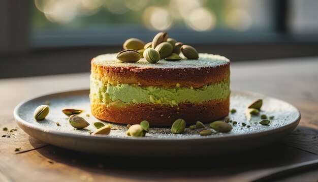 un pastel con glaseado verde y una salpicadura verde de café en él