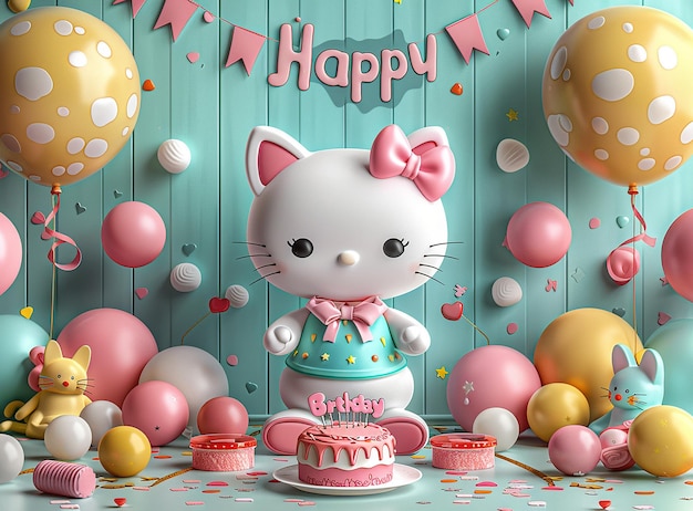 un pastel de Hello Kitty con un Hello Kitty en él