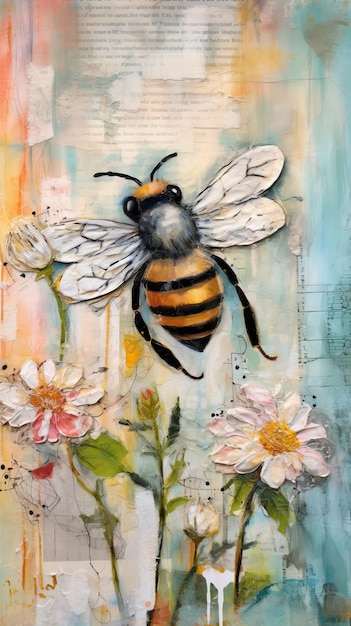 Pastel Impasto Bumble Bee ilustração na técnica de óleo