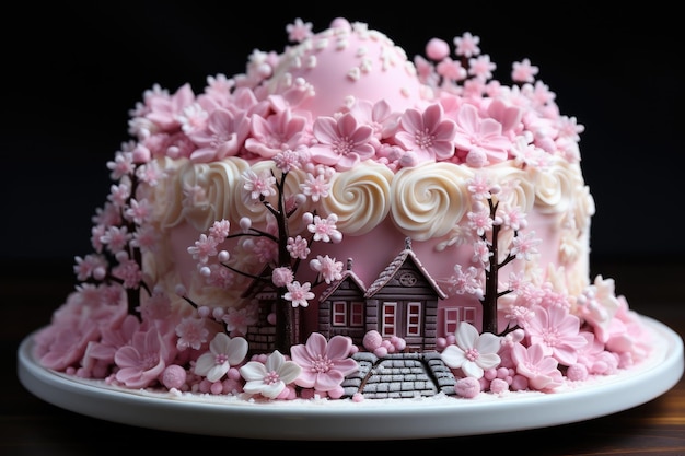 pastel de invierno tema rosa del país de las maravillas