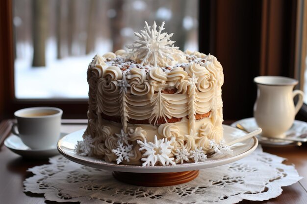 pastel de invierno Wonderland en la mesa de la cocina