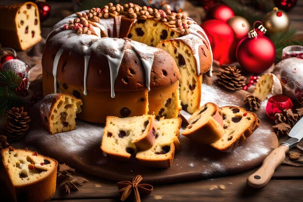 Pastel italiano llamado panettone típico pastel de Navidad