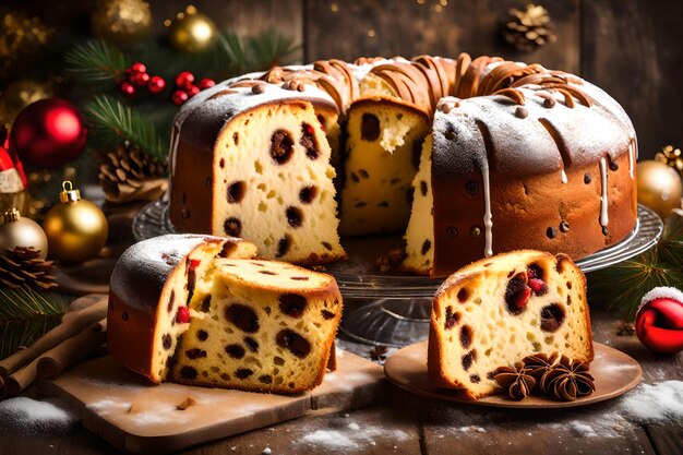 Foto pastel italiano llamado panettone típico pastel de navidad