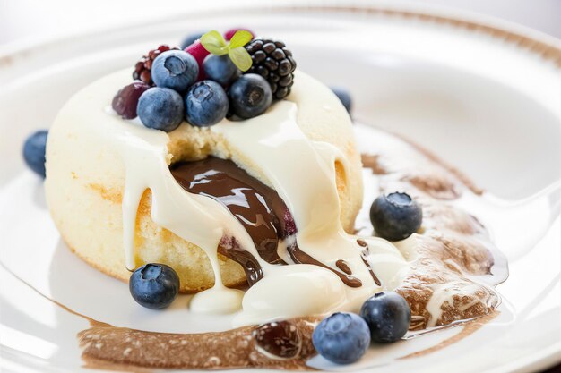 Pastel de lava de chocolate blanco con arándanos y moras