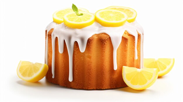 Foto pastel de libra de limón aislado sobre un fondo blanco