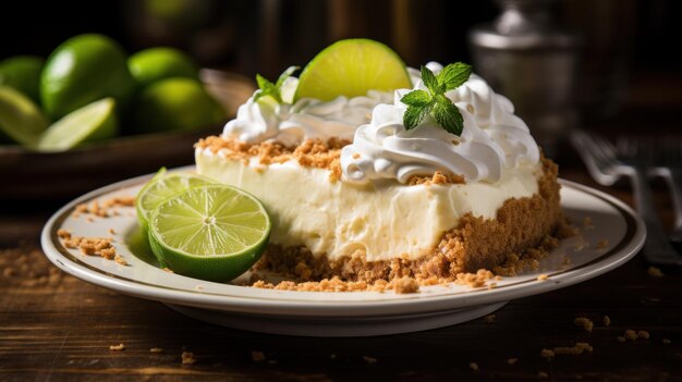 Foto pastel de lima con corteza de galleta graham, un postre picante y refrescante