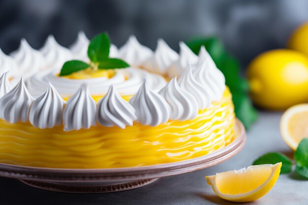 Un pastel de limón con rebanadas delgadas de limón en la parte superior