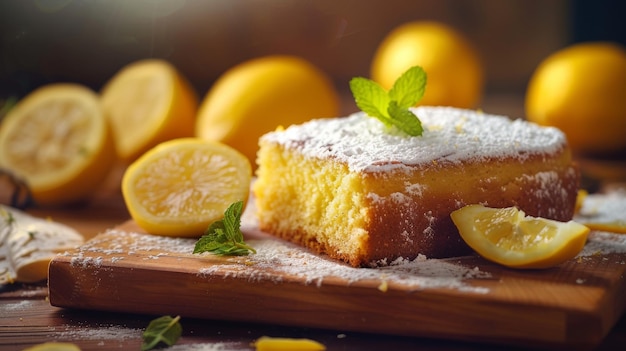 Pastel de limón en la tabla de cortar