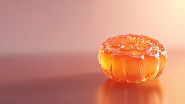 Un pastel de luna chino de pie en su cuerpo fundido de vidrio translúcido de gradiente lateral C4D en el estudio Lightin