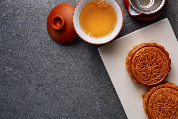 Pastel de luna chino tradicional comida dulce para sabrosos postres asiáticos.