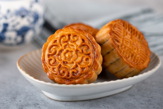 Pastel de luna, repostería tradicional china, enfoque selectivo