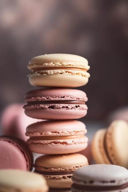 Pastel de macarons con textura rosa crema dulce foto de cerca