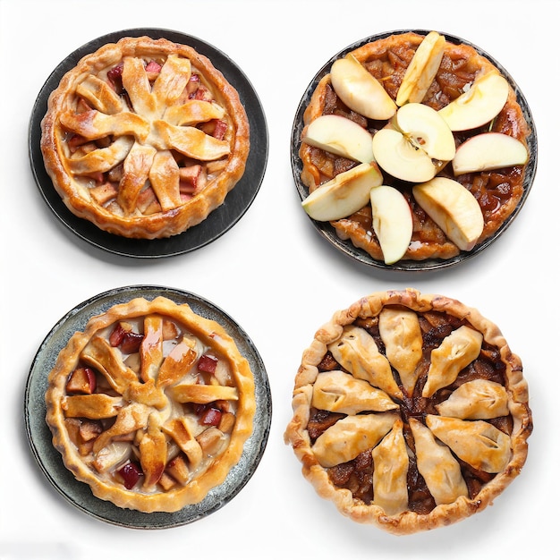 Pastel de manzana casero con manzanas frescas en la mesa blanca de la cocina vista plana de la mesa de Acción de Gracias