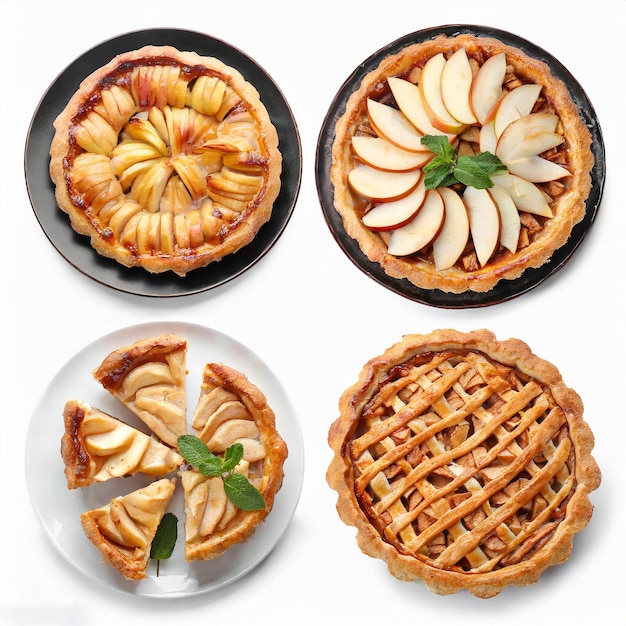 Pastel de manzana casero con manzanas frescas en la mesa blanca de la cocina vista plana de la mesa de Acción de Gracias