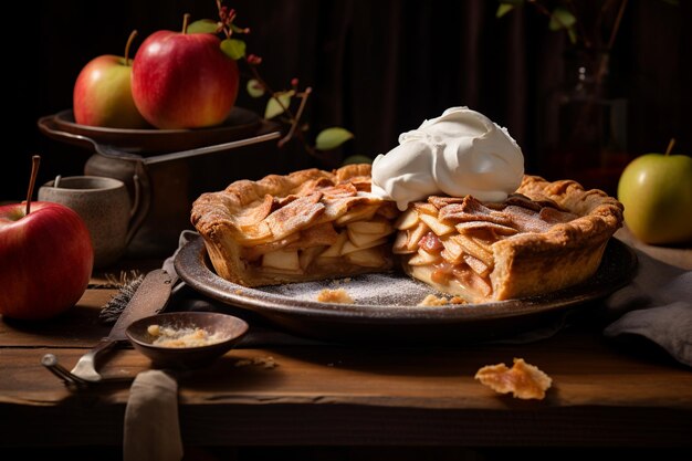 Foto el pastel de manzana es un deleite.