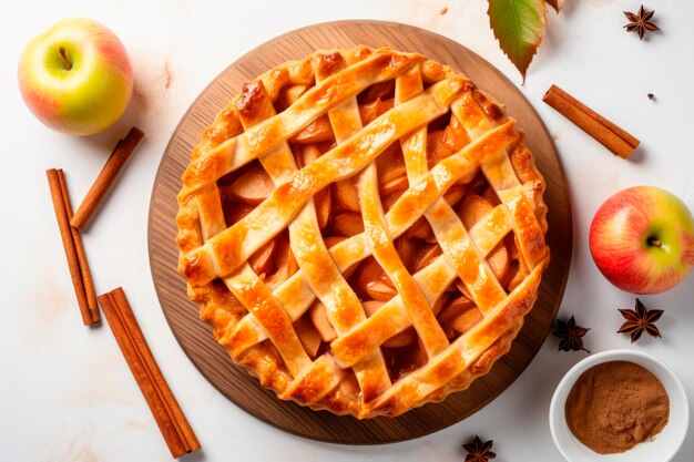 Pastel de manzana tradicional aislado sobre fondo blanco Postre típico de acción de gracias