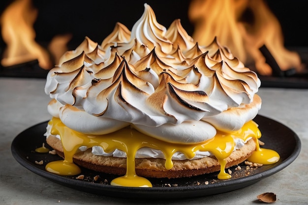 Pastel de merengue de limón con merengue quemado en la tapa