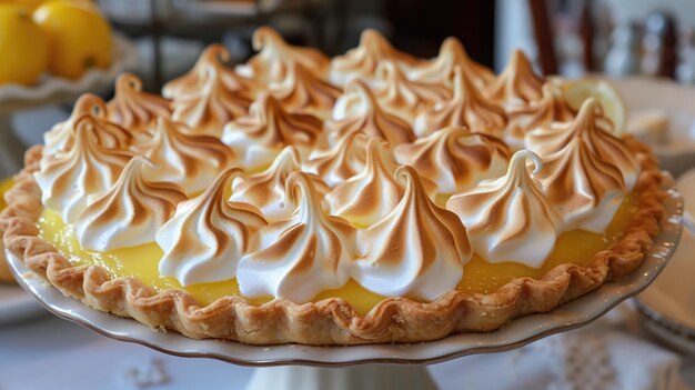 Un pastel de merengue de limón en un plato una deliciosa opción de productos horneados