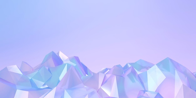 pastel montaña holográfica iridiscente baja poli onda estilo lámina textura 3d renderizado. 3d azul rosa