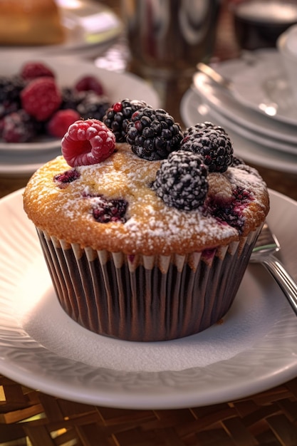 pastel de muffins con bayas