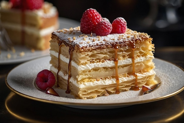 El pastel de Napoleón exhibido en una sofisticada barra de postres