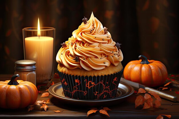 Foto el pastel de naranja de calabaza de halloween