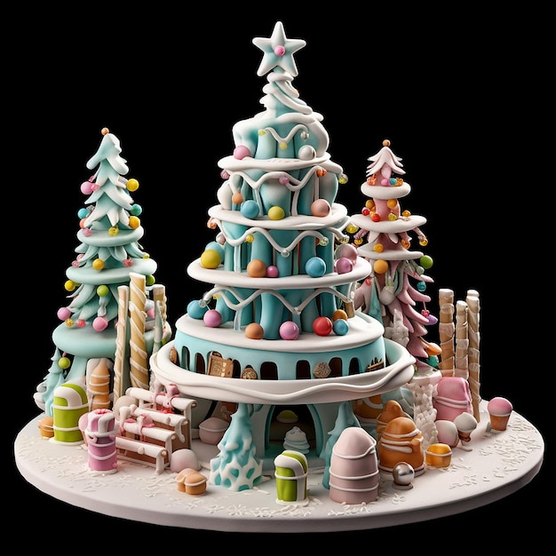 Un pastel de Navidad de cerámica con un árbol encima.